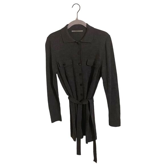 Mademoiselle Non Non Sweaters - Mademoiselle Non Non Gray‎ Wool Button Down Tie Sweater Medium